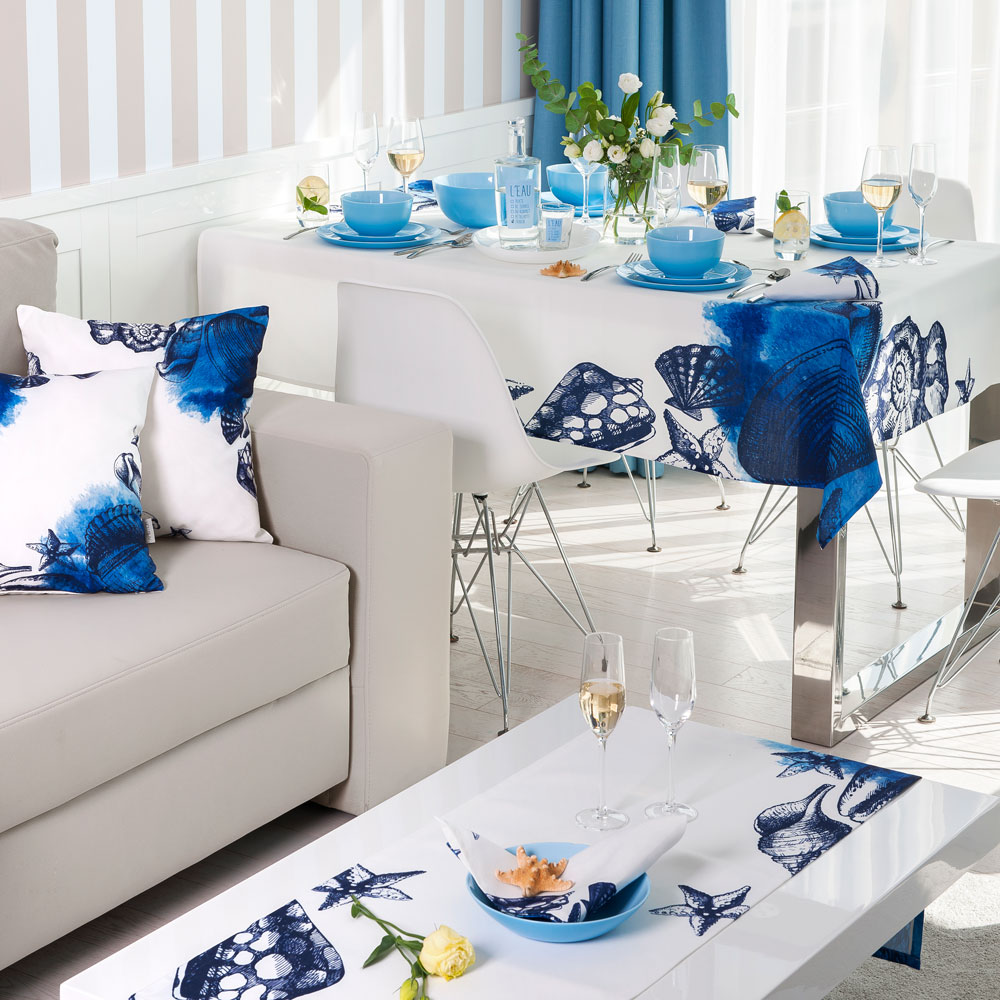 ABAKUHAUS Saluto Giapponese Tovaglietta Americana Set di 4 Aquatic turbinii Grigio Blu Crema Tovagliette in Tessuto Lavabile per Tavolo da Pranzo Cena